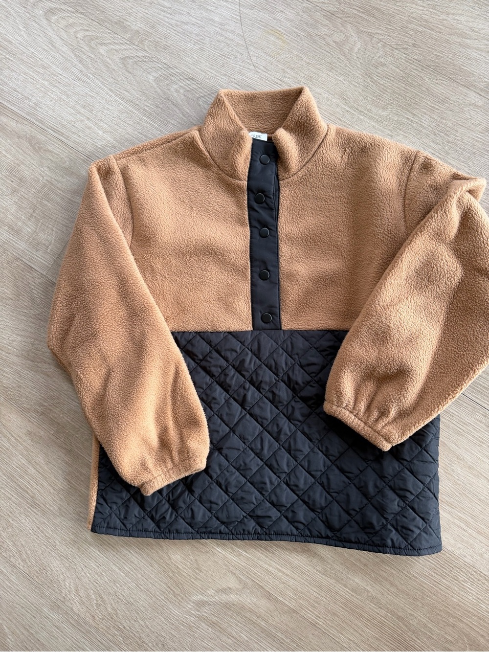 J. Crew Two-Tone Quilted & Fleece Pullover - Camel & Black